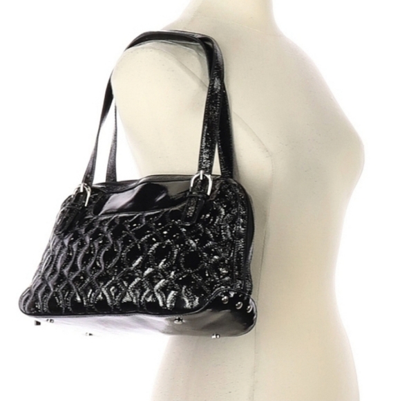 HOBO Int'l Black Patent Leather Quilted Design Shoulder Bag - Picture 7 of 9